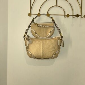 Coach Beige Woven Hobo Bag